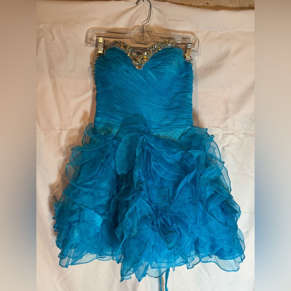 Fiesta Formal Teal Strapless Beaded Ruffle Dress Size S
